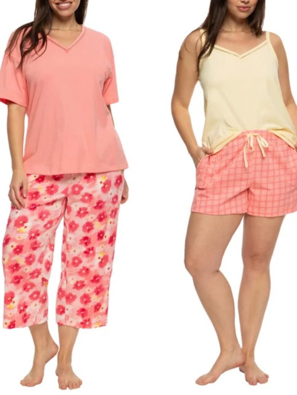 Felina Women's Cotton 4-piece PJ Set, Pink (Strawberry Ice/Maize)
